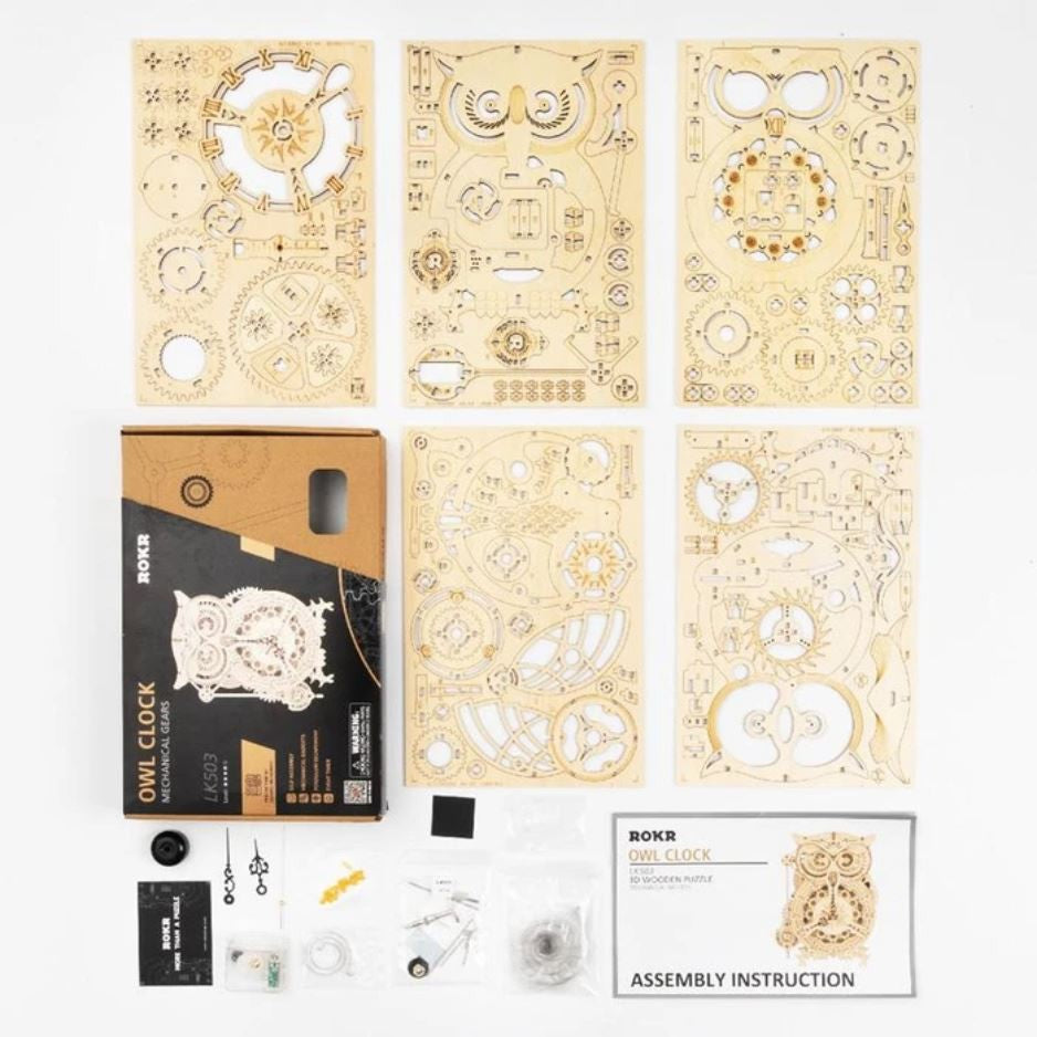 Owl Puzzle as Pendulum Clock-Mechanical Wooden Puzzle-Robotime--