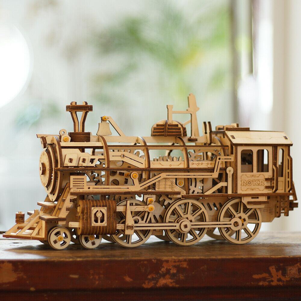 Chemin de fer mécanique à vapeur-Puzzle mécanique en bois-Robotime--